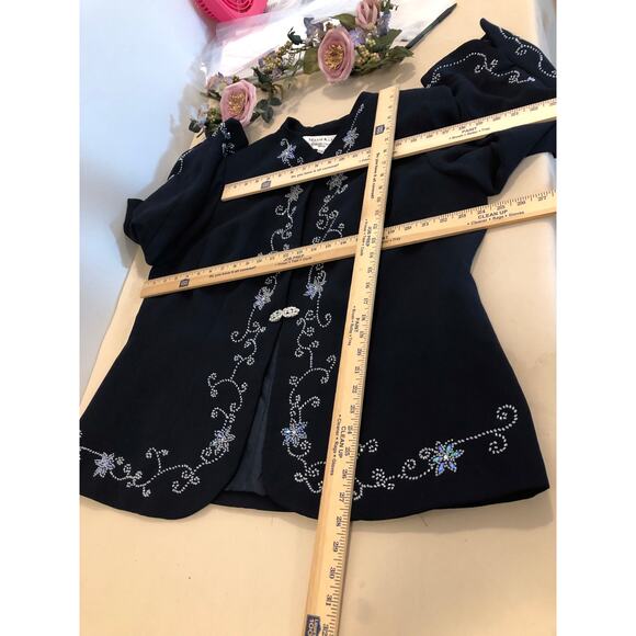 Maxie Klein Collections Women' Plus 20W Navy Blue Embroidered Long-Sleeve Blazer - Picture 8 of 9